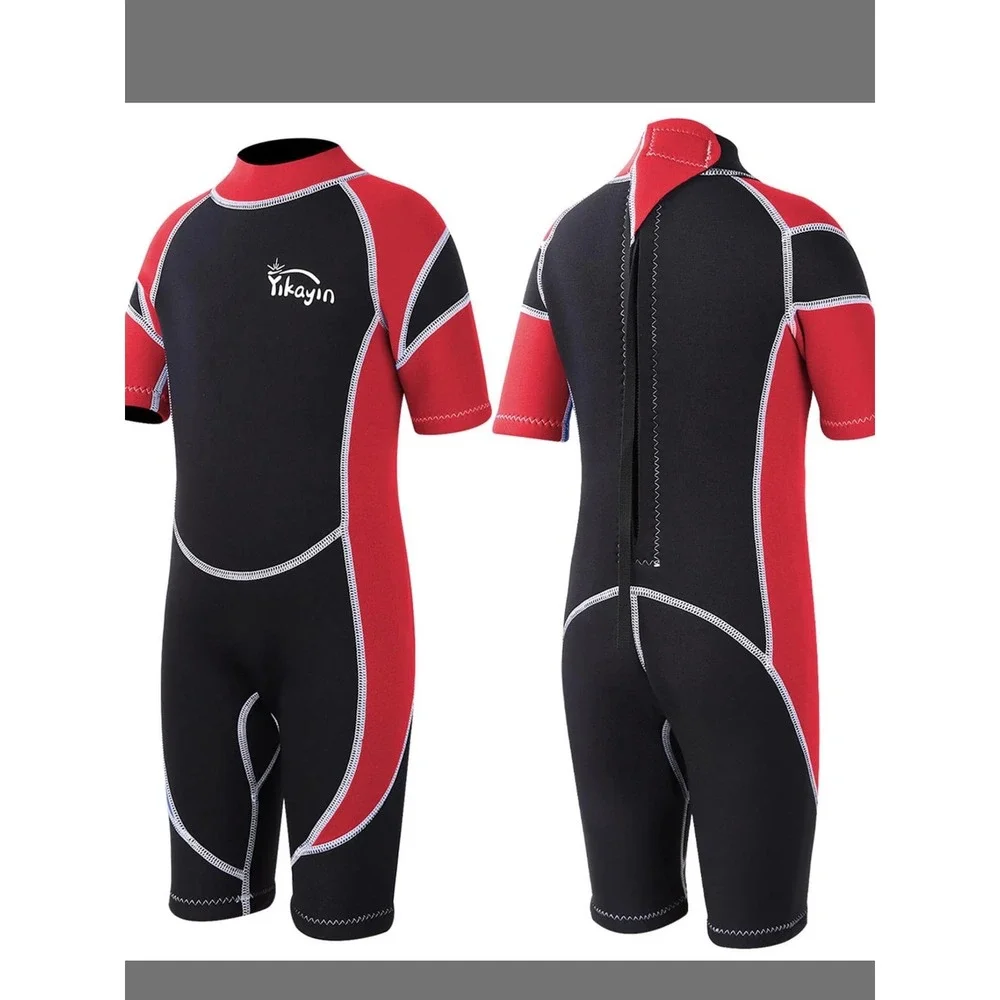Yikayin Wetsuit Kids Unisex XS Red Black Excellent 2.5mm Thermal Shorty Neoprene